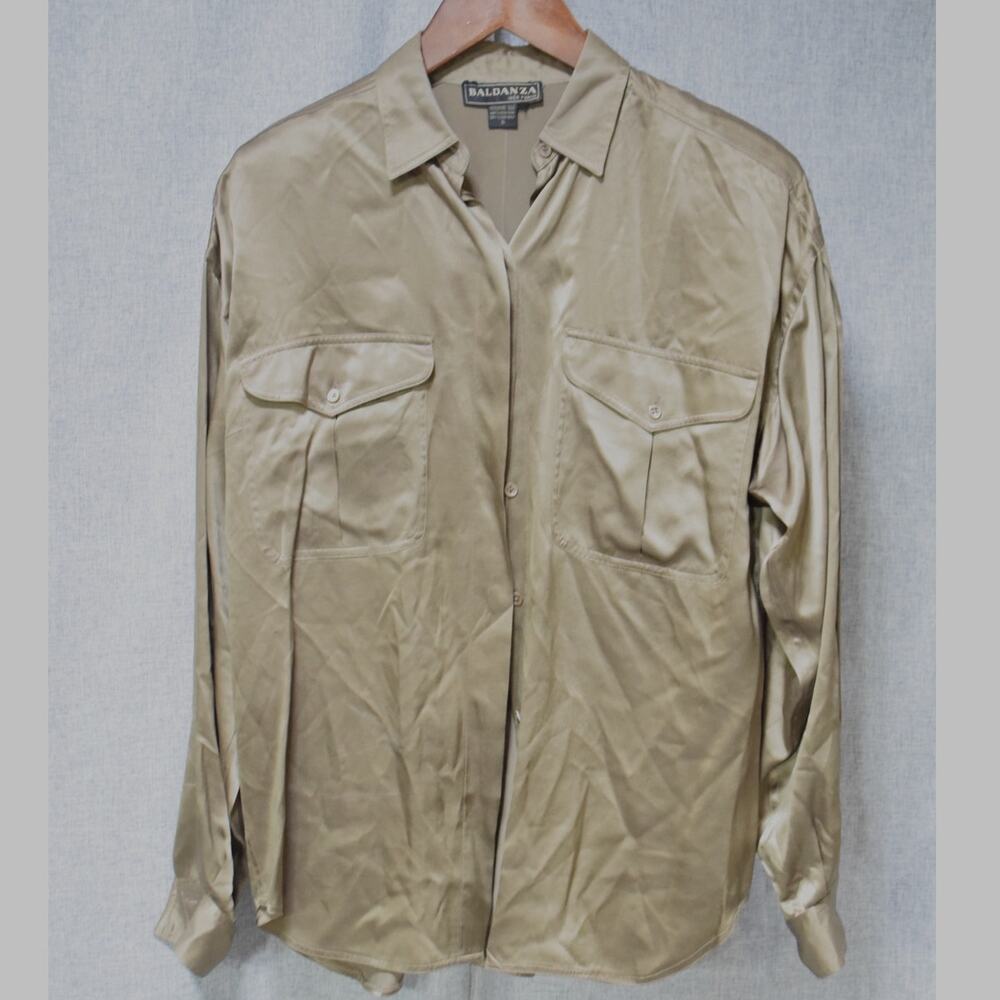 Baldanza Pure Silk Button-Up Shirt in Champagne Gold – Size 6